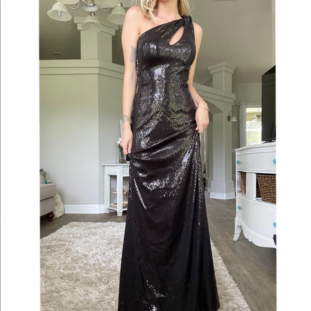 B. Darlin brand. Black sequined floor length gown. Size 0